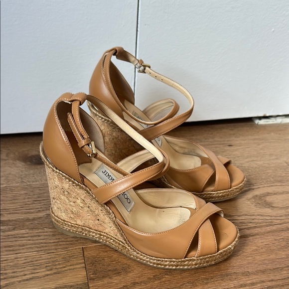 Jimmy Choo Brown Leather Wedge Sandals - Picture 1 of 3